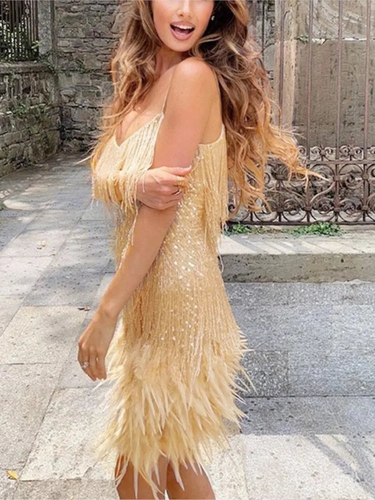 Tamsin | Women's Elegant Feather Cocktail Dress