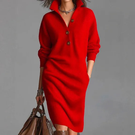Thea | Women's Chic Sweater Dress with Button Detail
