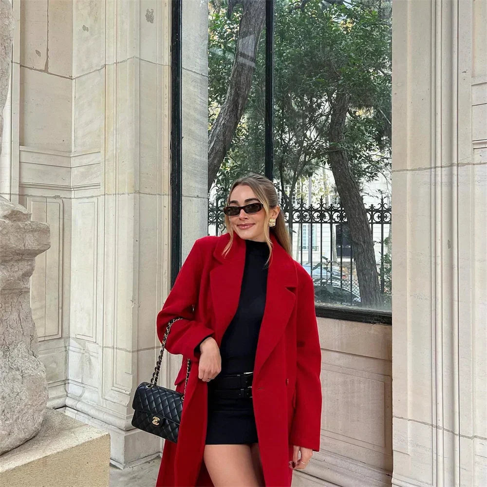 Wren | Women's Chic Double-Breasted Red Coat