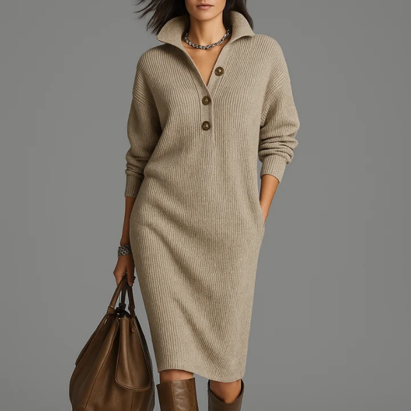 Thea | Women's Chic Sweater Dress with Button Detail