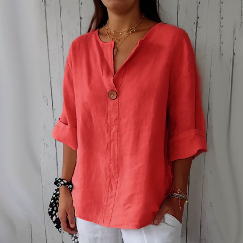 Thea | Women's Relaxed Linen Blouse with Button Detail