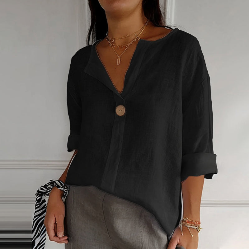 Thea | Women's Relaxed Linen Blouse with Button Detail
