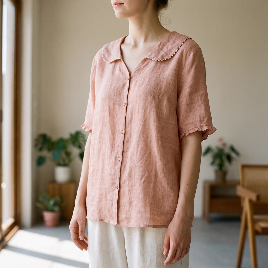 Vintara - Vintage-Inspired Scalloped Collar Summer Blouse