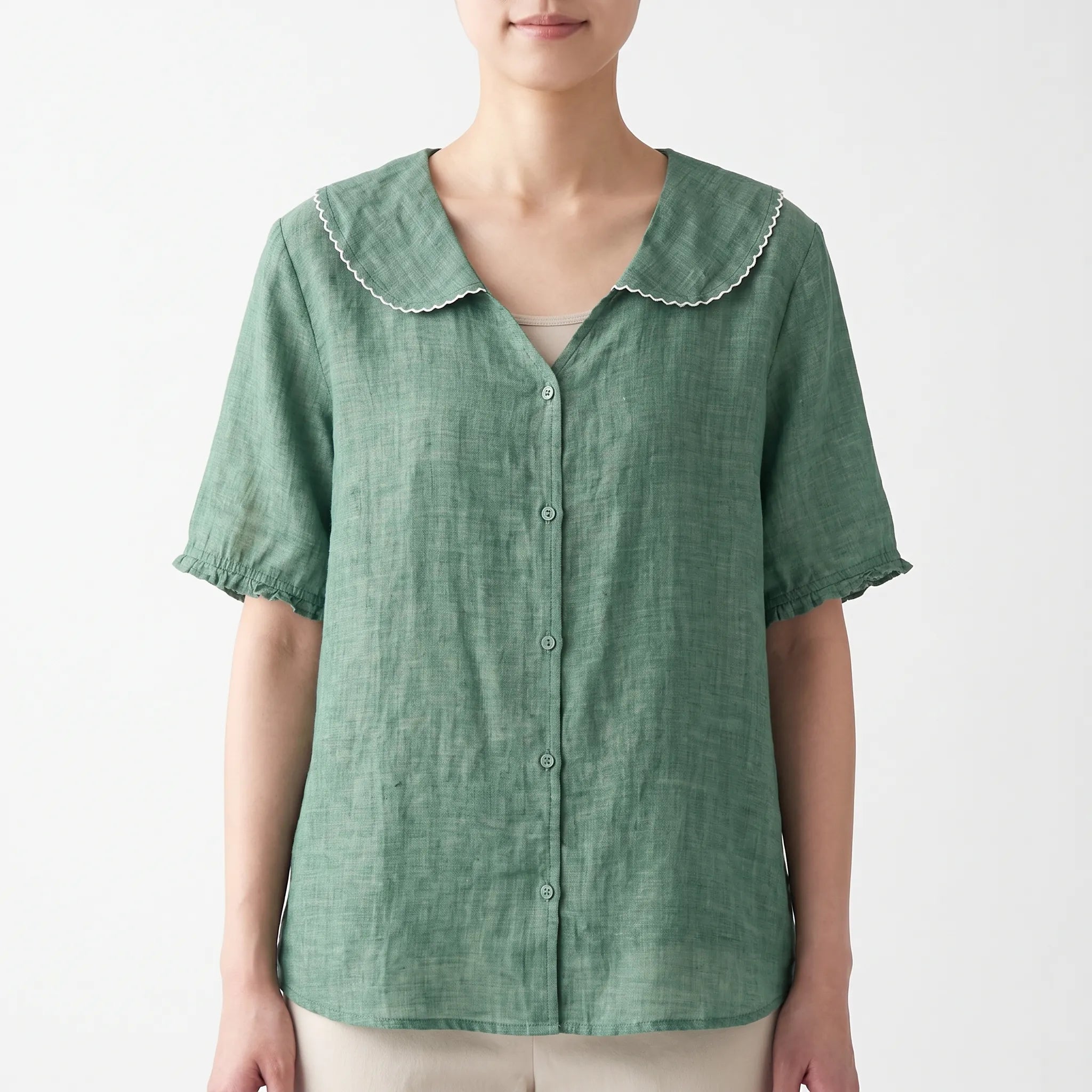 Vintara - Vintage-Inspired Scalloped Collar Summer Blouse