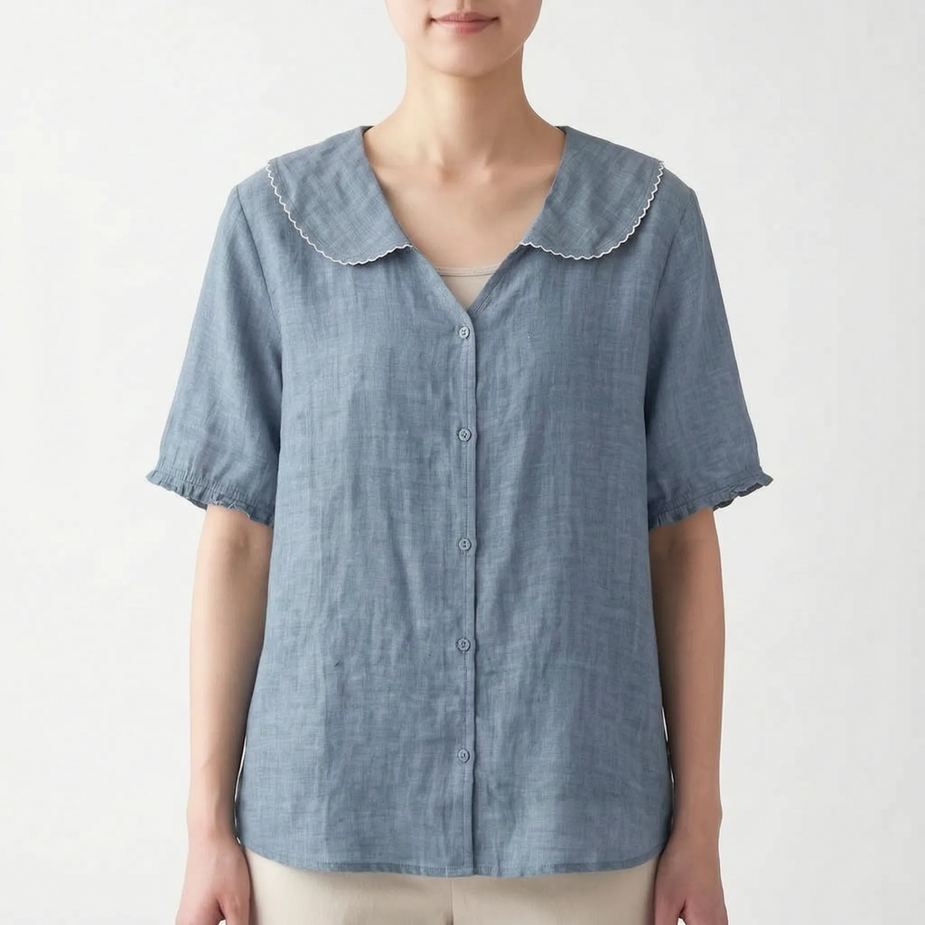 Vintara - Vintage-Inspired Scalloped Collar Summer Blouse