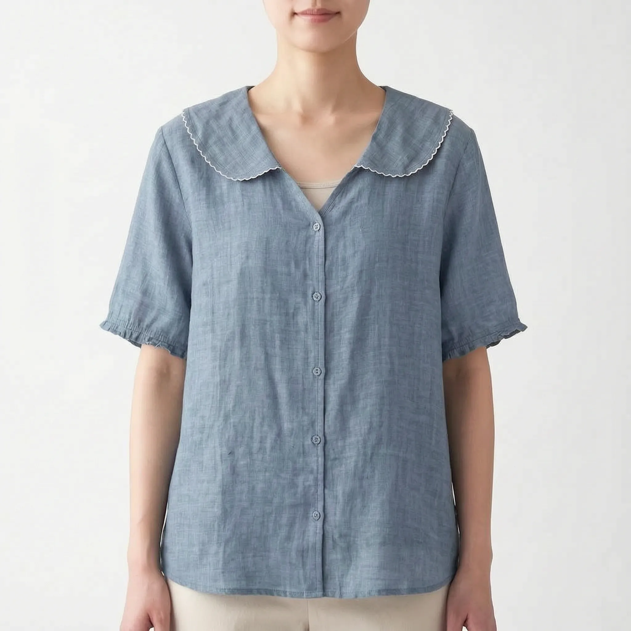 Vintara - Vintage-Inspired Scalloped Collar Summer Blouse