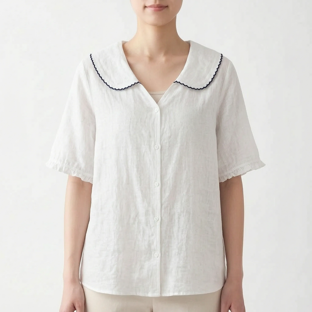 Vintara - Vintage-Inspired Scalloped Collar Summer Blouse