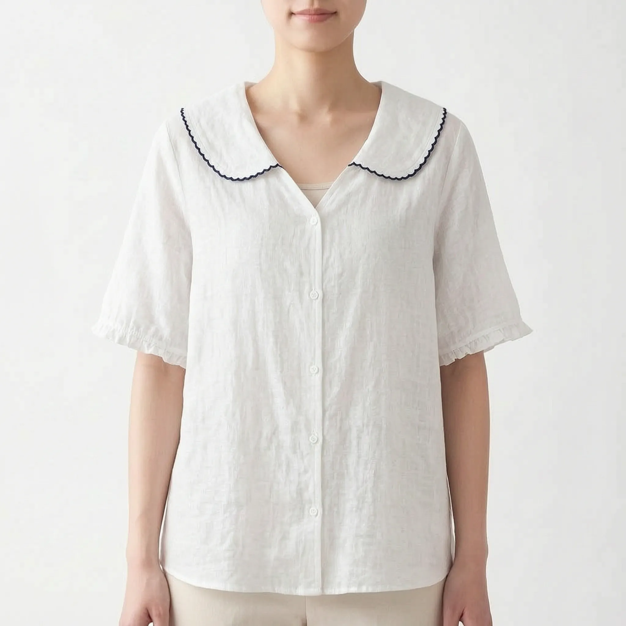 Vintara - Vintage-Inspired Scalloped Collar Summer Blouse