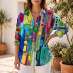 Wavelum - Relaxed Fit Abstract Print Womens Shirt