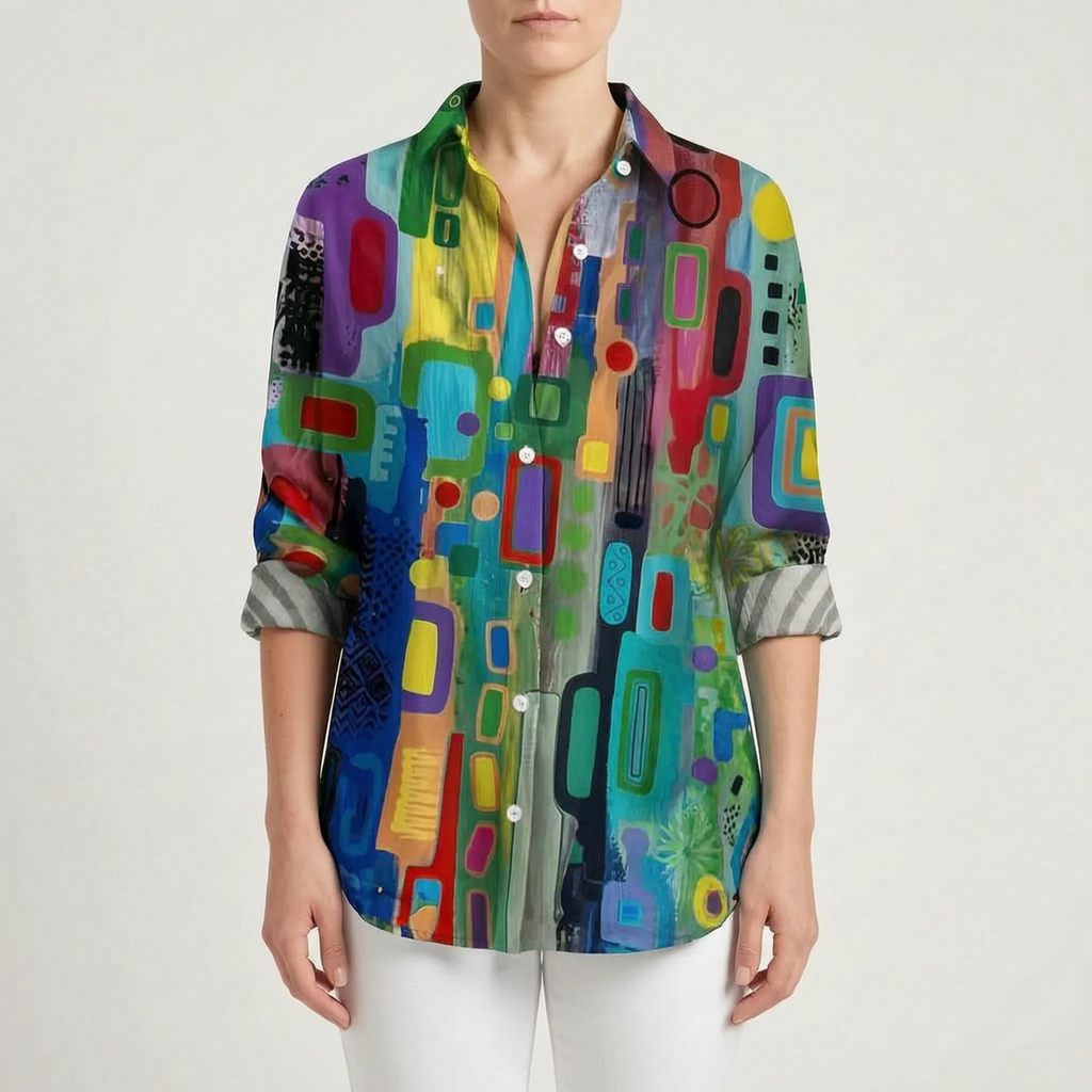 Wavelum - Relaxed Fit Abstract Print Womens Shirt