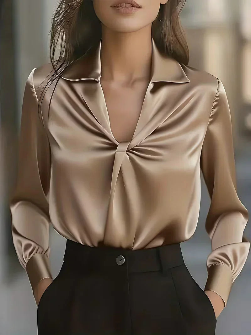 Aurora | Women's Elegant Satin Blouse with Knot Detail