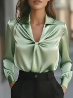 Aurora | Women's Elegant Satin Blouse with Knot Detail