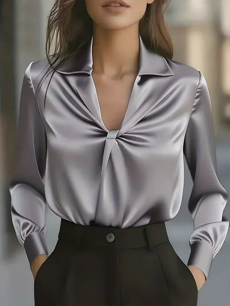Aurora | Women's Elegant Satin Blouse with Knot Detail