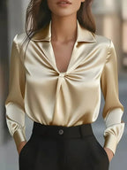 Aurora | Women's Elegant Satin Blouse with Knot Detail