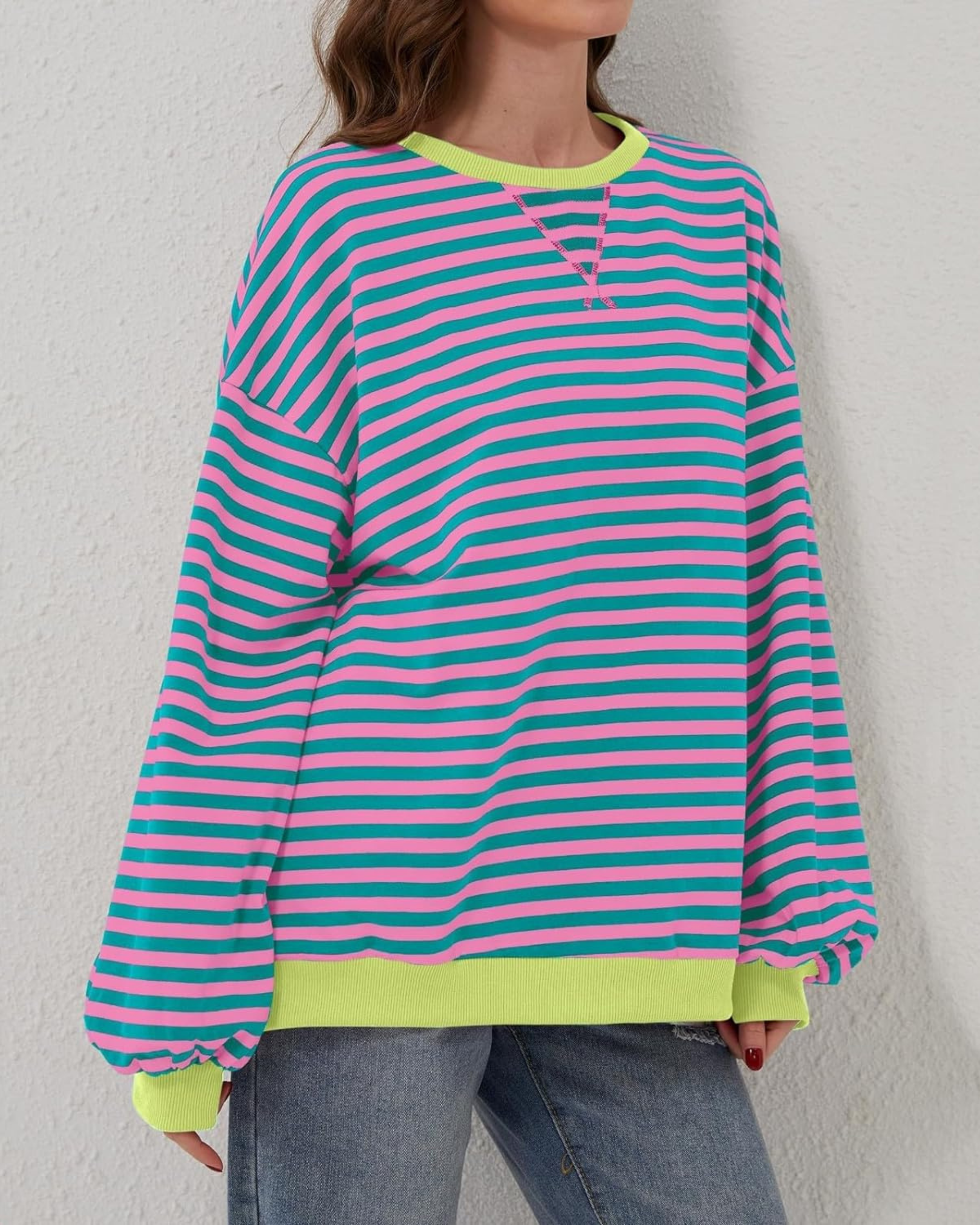 Idris | Women's Bold Striped Sweatshirt with Neon Accents