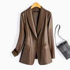 Soren | Women's Elegant Leather Blazer with Single Button Closure