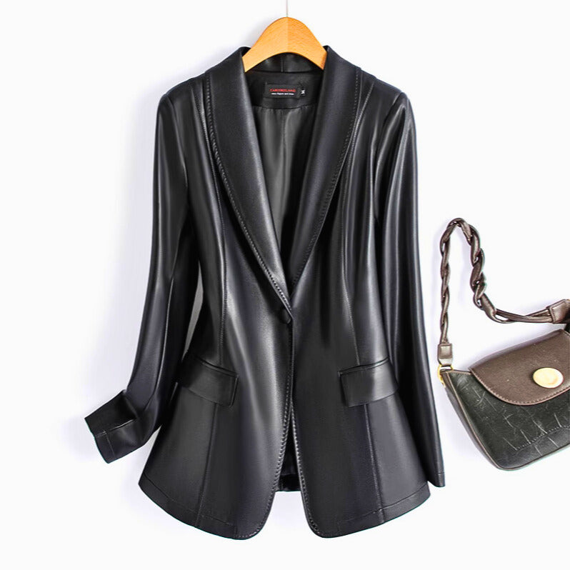Soren | Women's Elegant Leather Blazer with Single Button Closure
