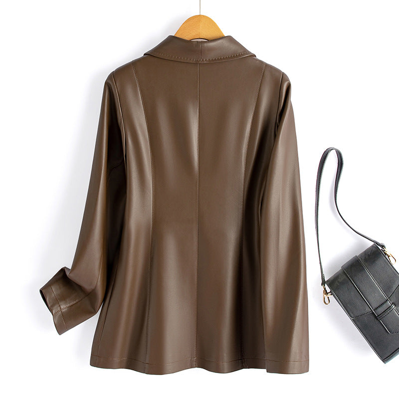 Soren | Women's Elegant Leather Blazer with Single Button Closure