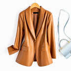 Soren | Women's Elegant Leather Blazer with Single Button Closure
