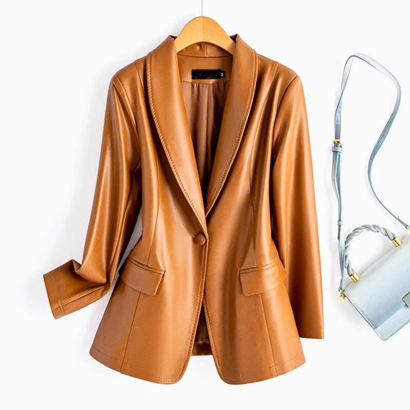Soren | Women's Elegant Leather Blazer with Single Button Closure