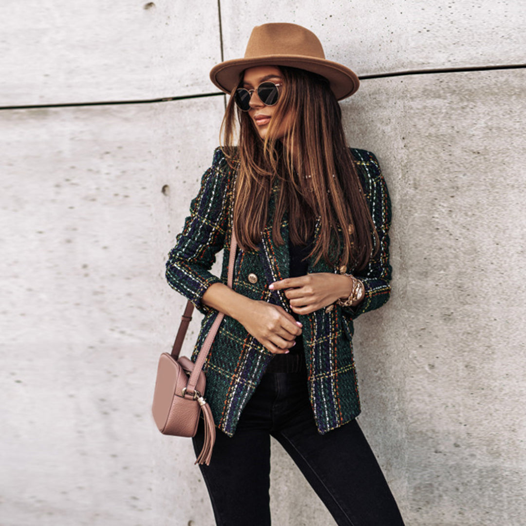 Ophelia | Women's Cozy Chic Tweed Blazer with Gold Button Detail