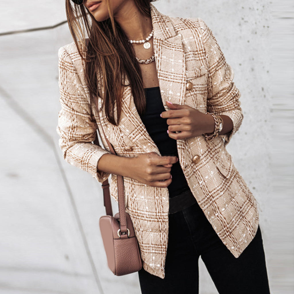 Ophelia | Women's Cozy Chic Tweed Blazer with Gold Button Detail