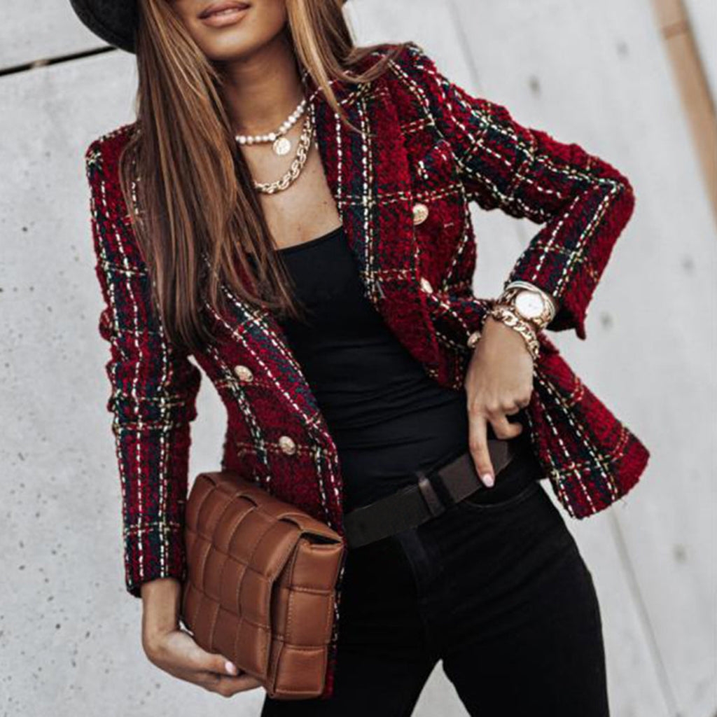 Ophelia | Women's Cozy Chic Tweed Blazer with Gold Button Detail