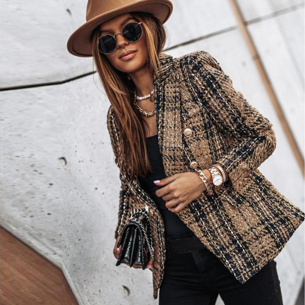 Ophelia | Women's Cozy Chic Tweed Blazer with Gold Button Detail