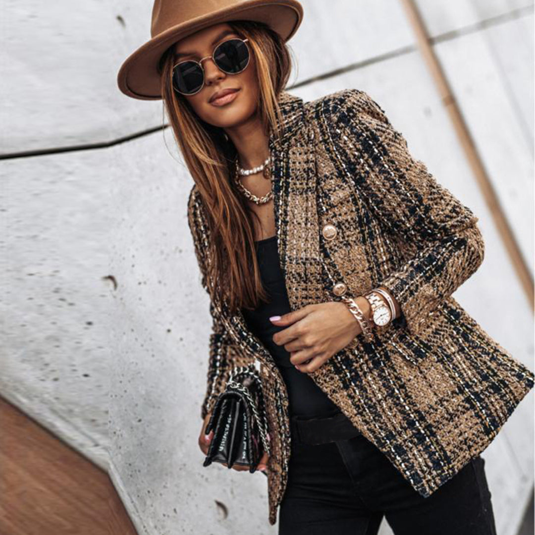Ophelia | Women's Cozy Chic Tweed Blazer with Gold Button Detail
