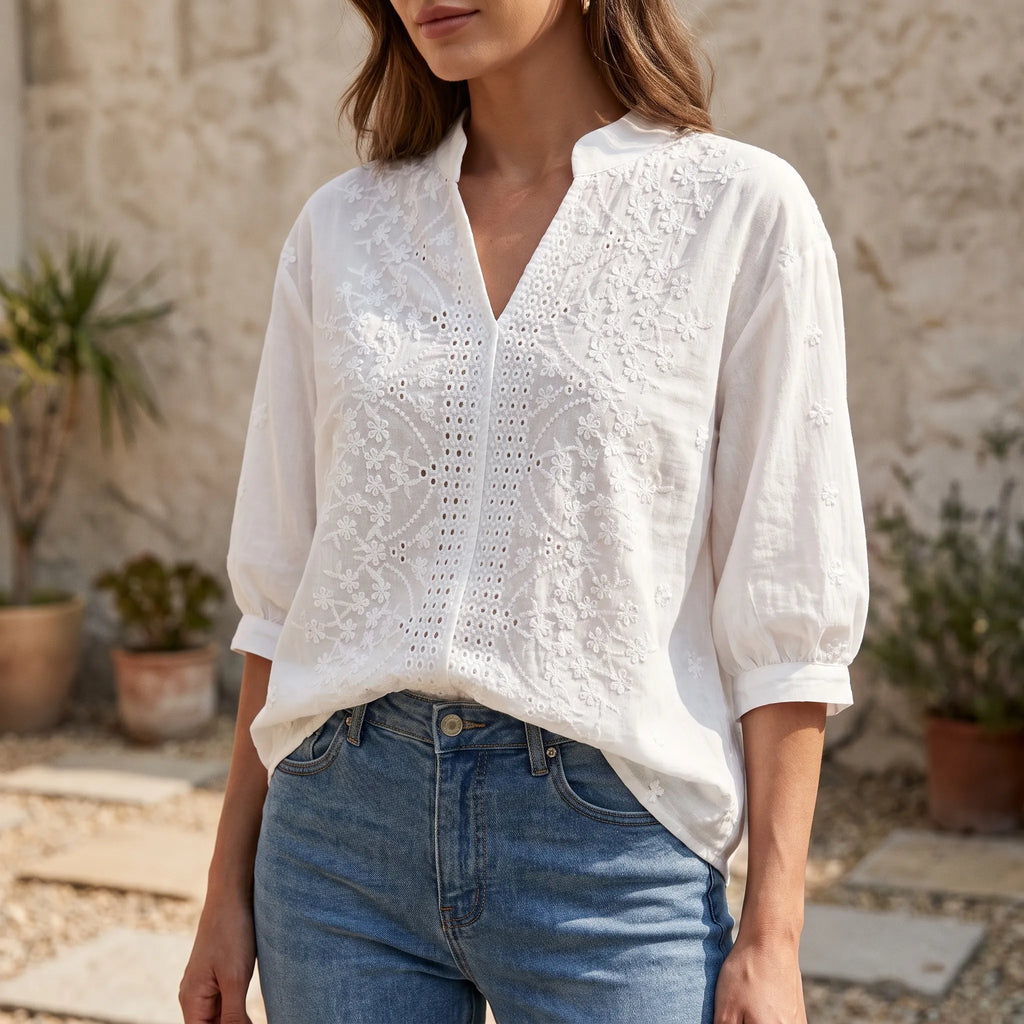 Aerelle - Embroidered Floral Blouse