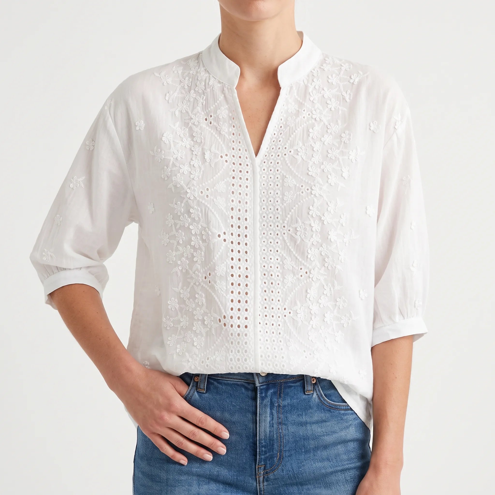 Aerelle - Embroidered Floral Blouse