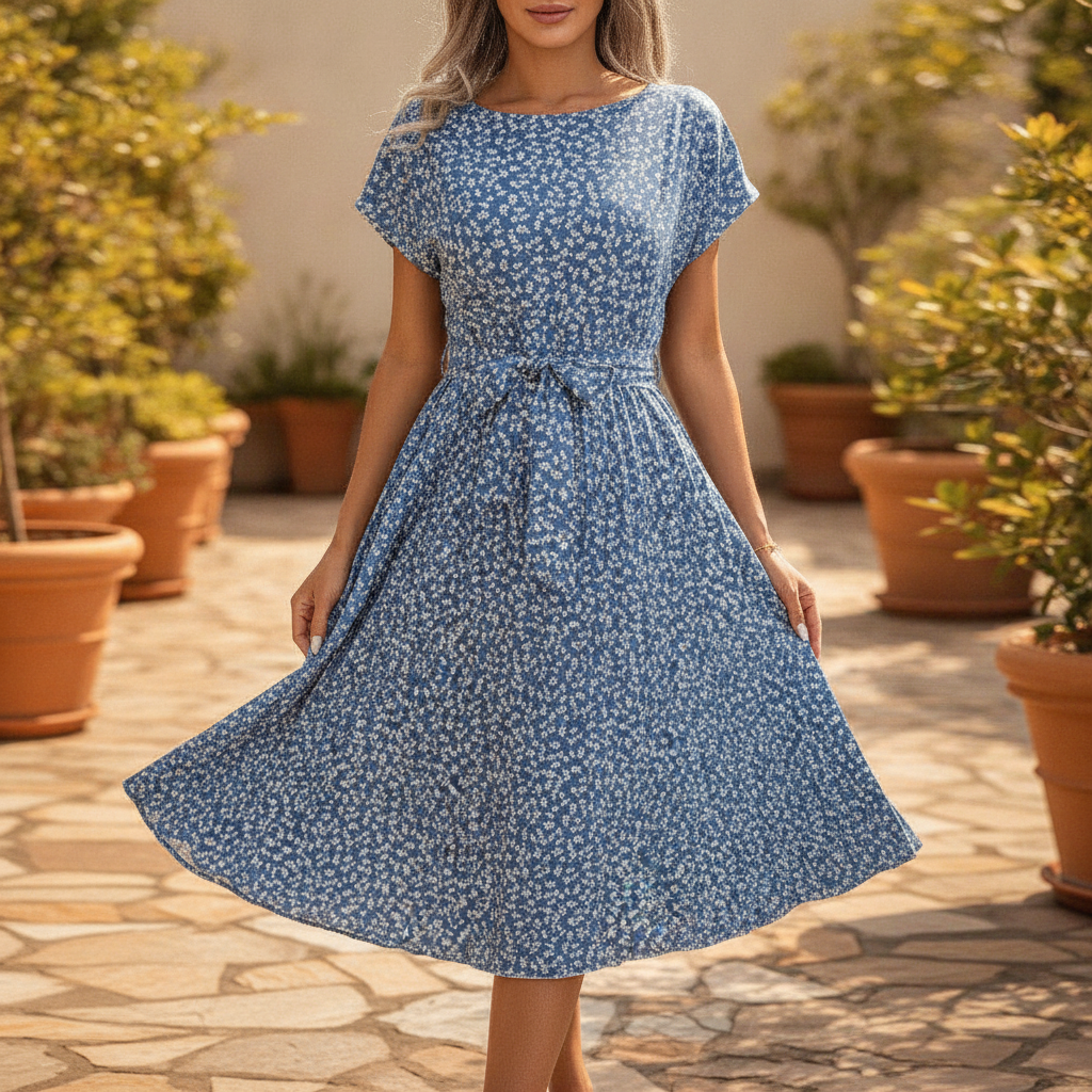 Elowen | Women's Floral Midi Sundress with Tie Waist