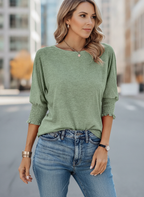 Nola | Women's Casual Knit Blouse with Smocked Sleeves