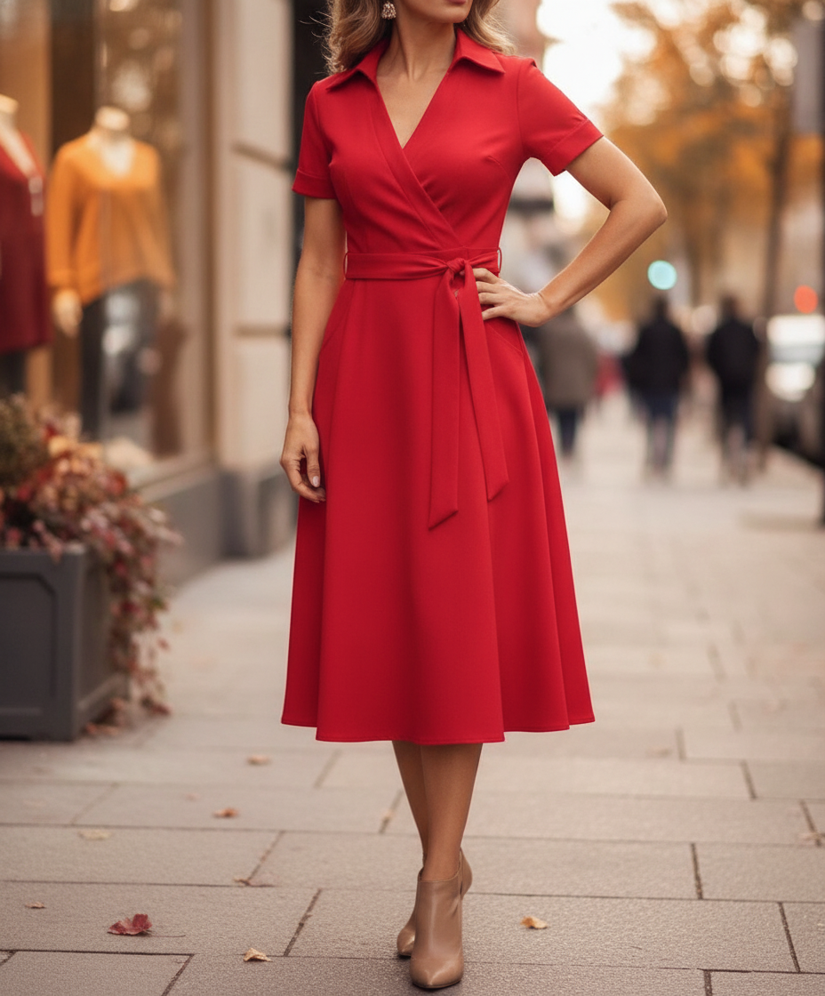 Sienna | Women's Flowy Midi Dress with Tie Waist