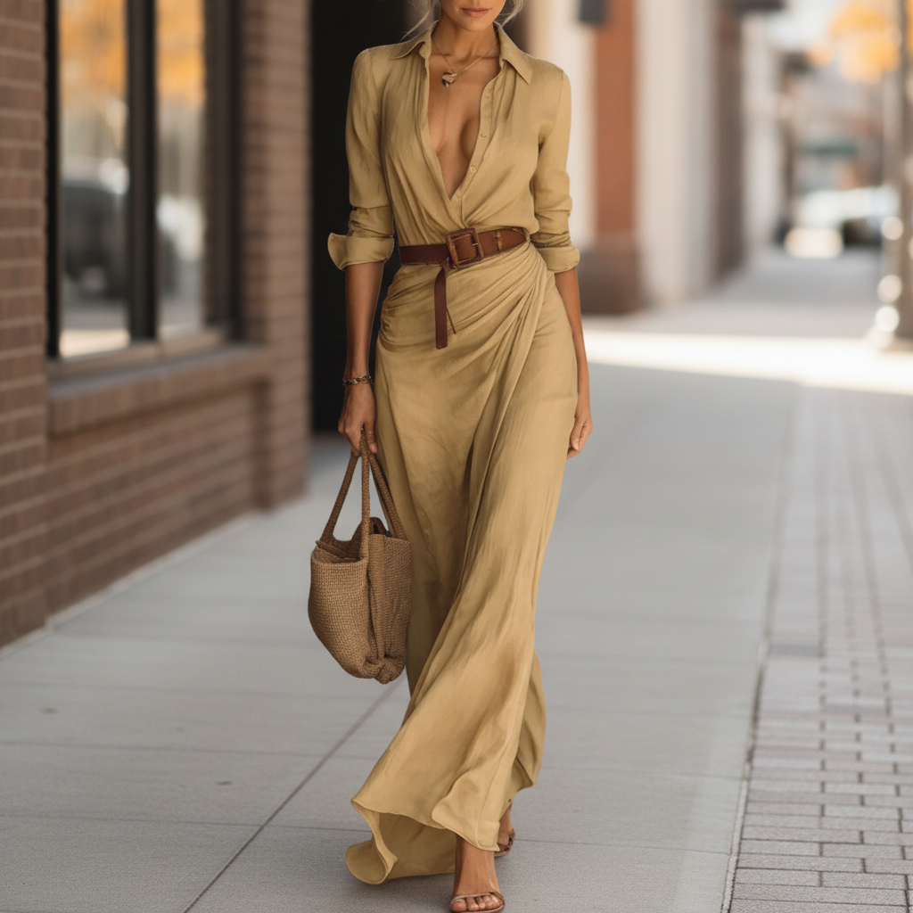 Amara | Women's Elegant Wrap Maxi Dress with Belt