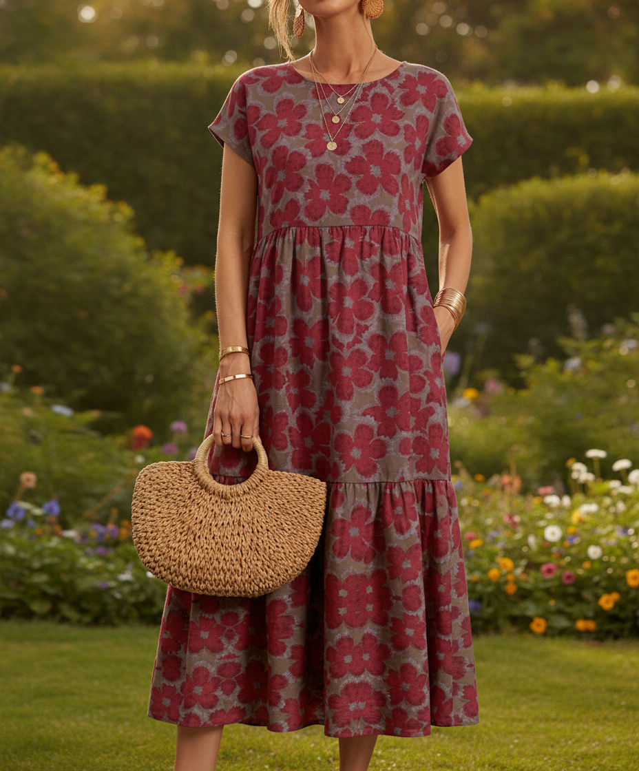 Elodie | Women's Floral Maxi Dress with Short Sleeves