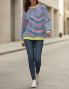 Idris | Women's Bold Striped Sweatshirt with Neon Accents