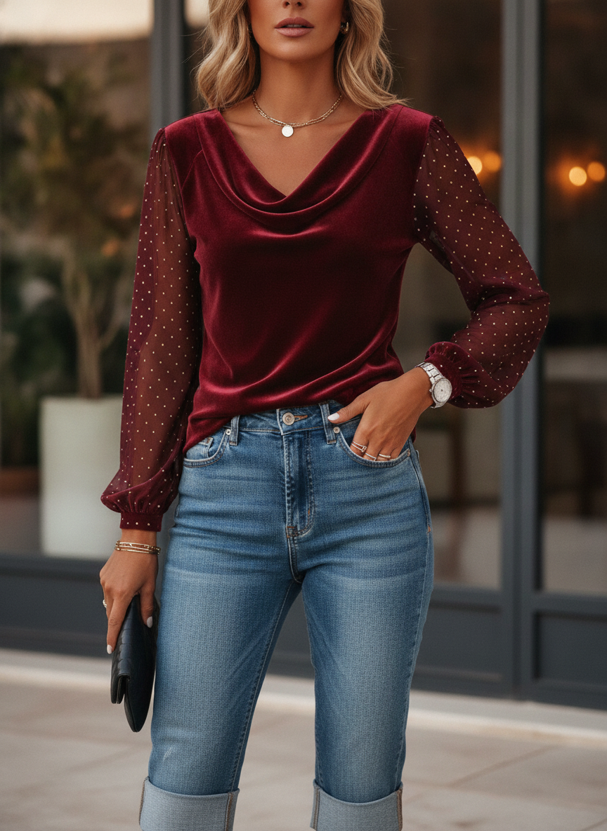 Celeste | Women's Elegant Evening Blouse with Sheer Sleeves
