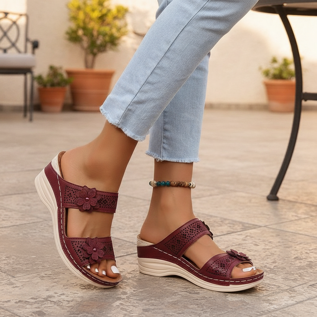 Thea | Women's Floral Wedge Slide Sandals
