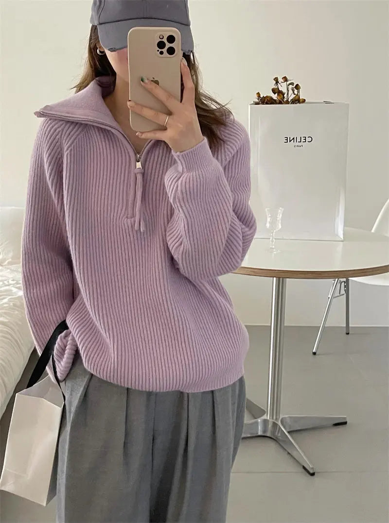 Aisling - Women's Cozy Polo Quarter Zip Sweater