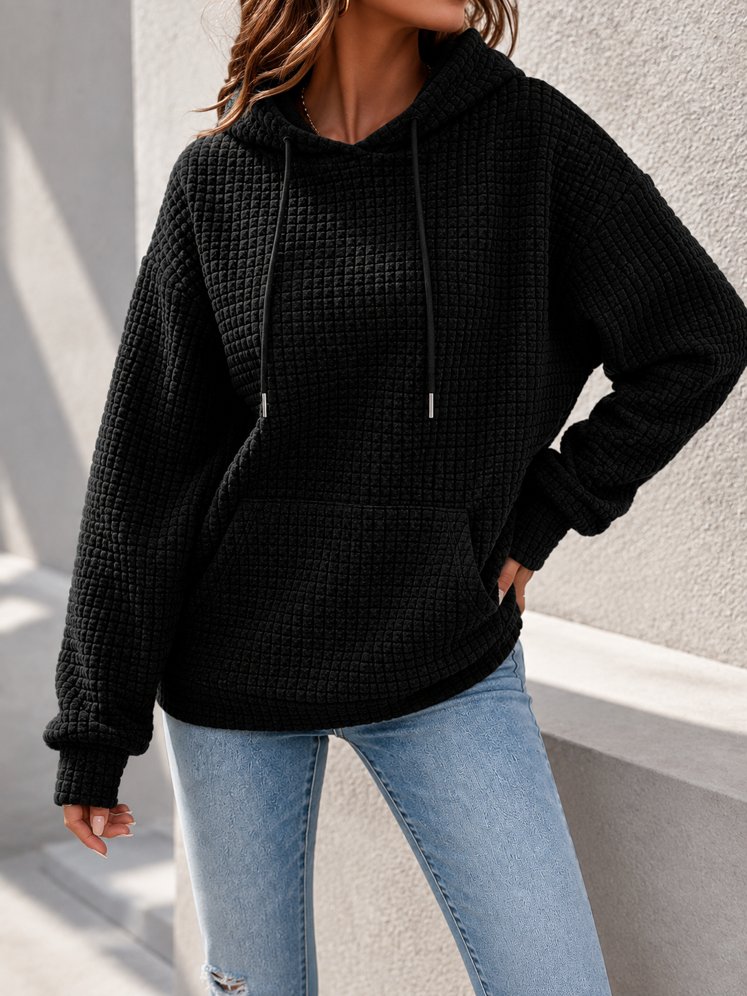 Amara - Women's Casual Waffle Knit Hoodie