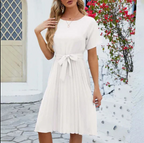 Aria | Women's Elegant Pleated Midi Dress with Tie Waist