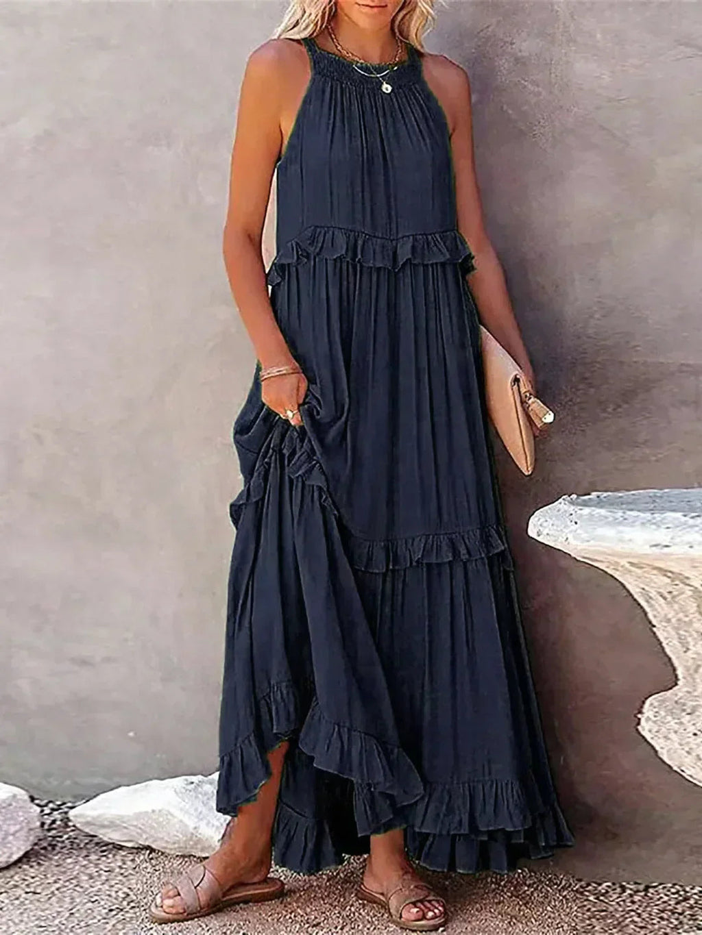 Zara | Women's Elegant Ruffle Maxi Dress