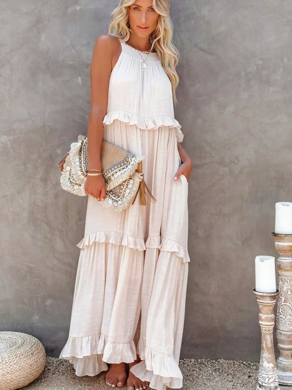 Zara | Women's Elegant Ruffle Maxi Dress