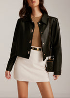 Astrid - Women's Leather Jacket with Chic Chain Detail