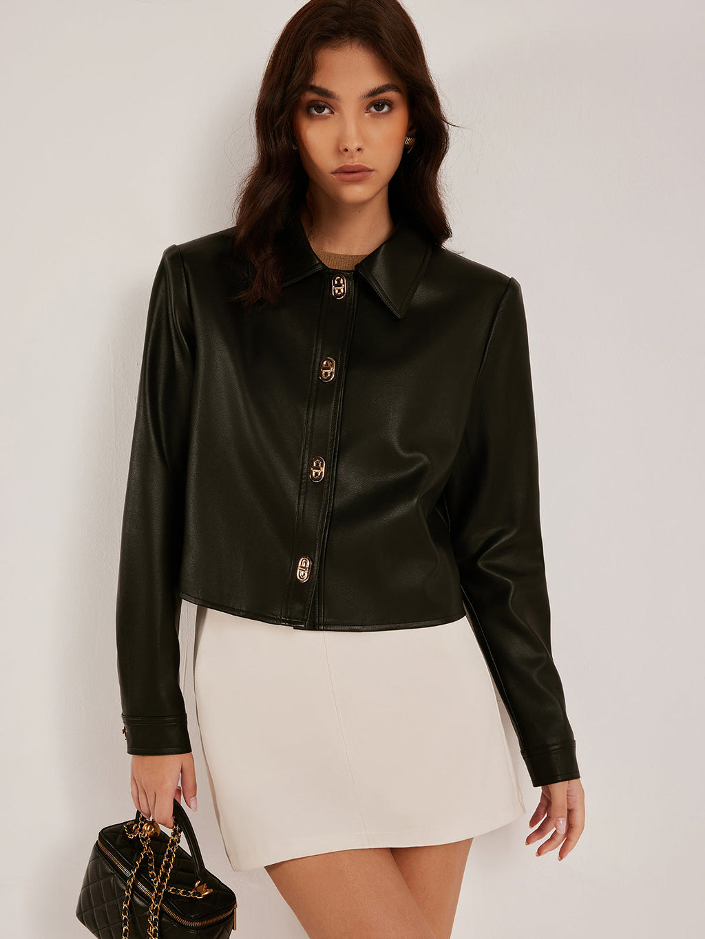 Astrid - Women's Leather Jacket with Chic Chain Detail