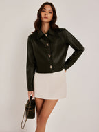 Astrid - Women's Leather Jacket with Chic Chain Detail