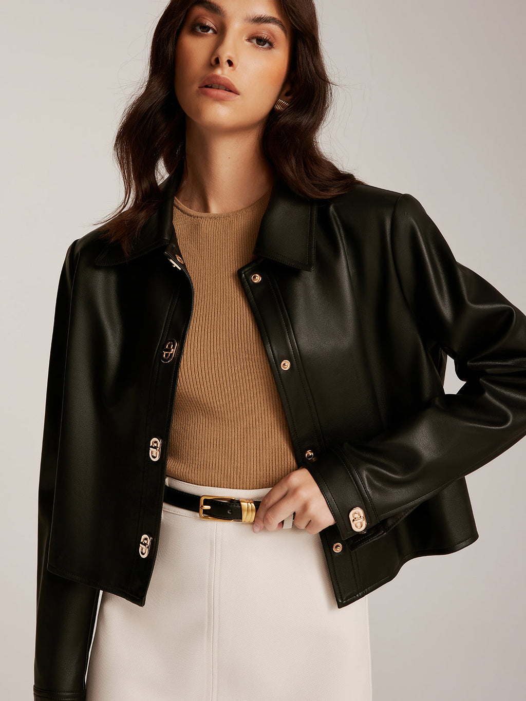 Astrid - Women's Leather Jacket with Chic Chain Detail