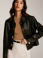 Astrid - Women's Leather Jacket with Chic Chain Detail