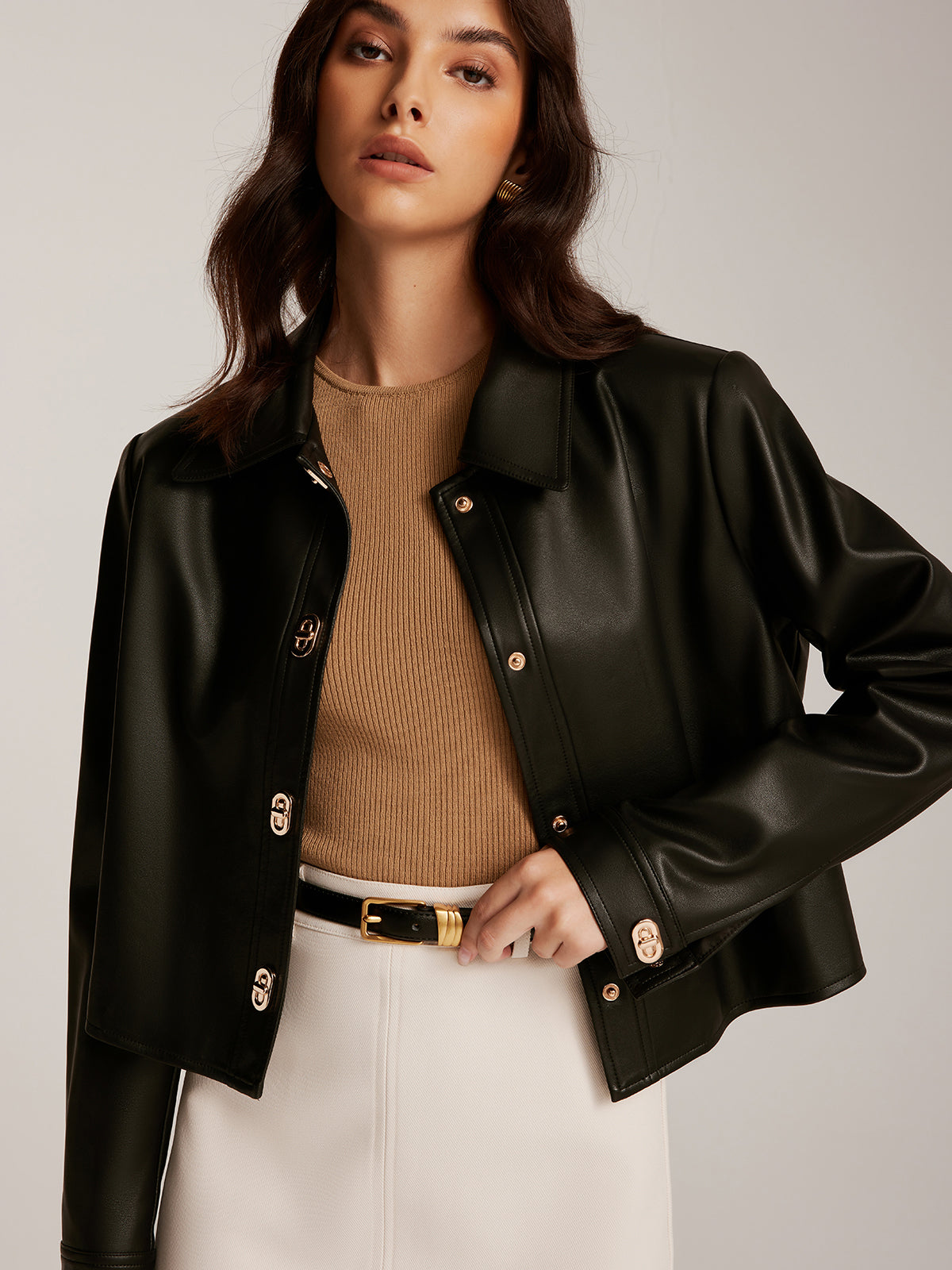 Astrid - Women's Leather Jacket with Chic Chain Detail